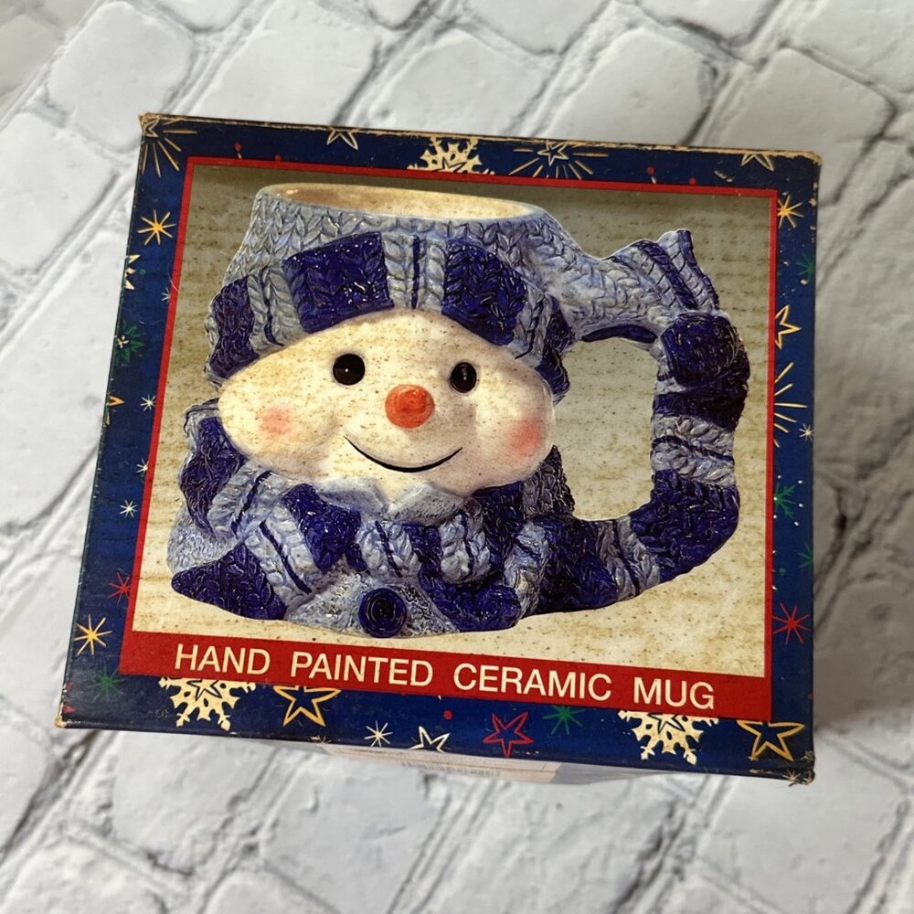 Holiday Workshop Vintage Snowman Ceramic Mug Christmas Blue Knit Hat and Scarf - Picture 11 of 13